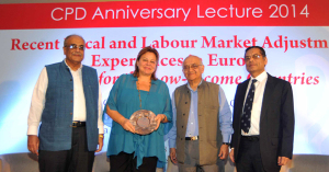(left) Debapriya Bhattacharya, Louka Katseli, Rehman Sobhan and Mustafizur Rahman