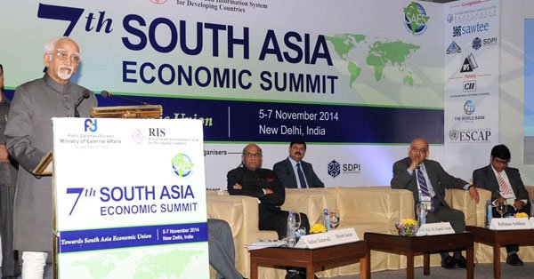 Professor Rehman Sobhan (2nd right) during the inauguration of SAES VII by Indian Vice President Mr Mohammad Hamid Ansari. Photo: India Blooms