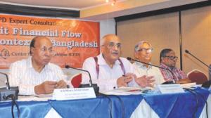 Debapriya Bhattacharya, distinguished fellow of the CPD, speaks at a discussion on capital flight, at Brac Centre Inn in Dhaka yesterday. Photo: Star